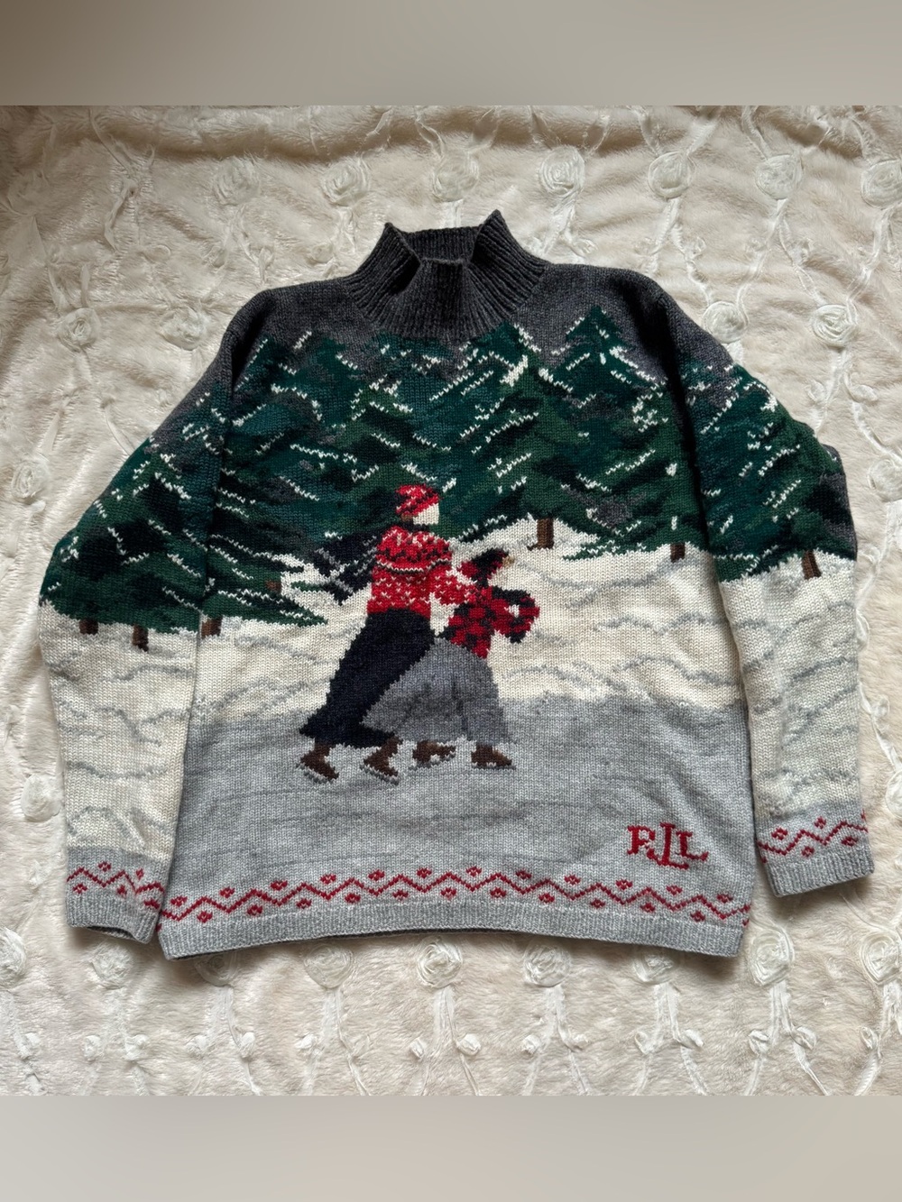 Ralph Lauren Vintage Ice Skating Crewneck Sweater - Green/Gray/Red